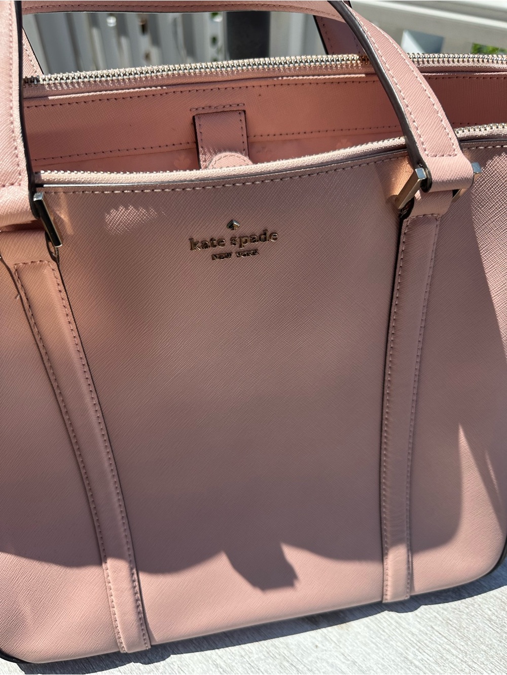 Kate Spade New York Large Saffiano Leather Zip Top Tote Bag Blush Pink - Picture 2 of 9